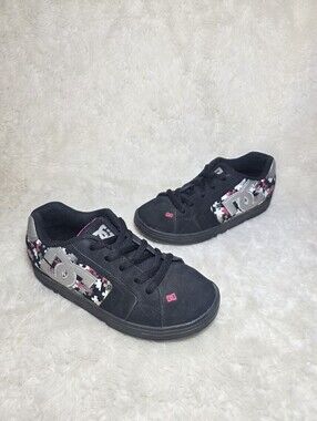 DC Shoes Youth Net SE Skate Shoes Black Pink Puzzle Size US 4 Y2K Chunky